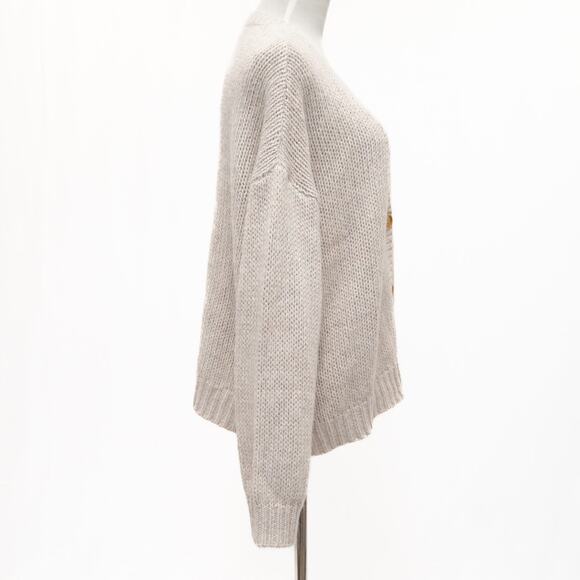 One Grey Day Oatmeal Mohair Blend Button Cardigan Size Large - Picture 4 of 10